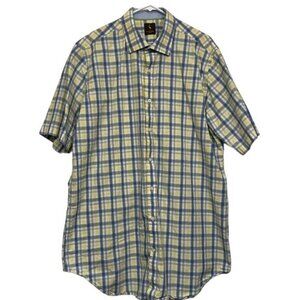 Men's Tailorbyrd Yellow Blue White Plaid Button Down Shirt Size 2XLT EUC #6383